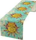 Retro Sun Moon Table Runner, Phase of The Moon Vintage Cloud Table Runner for Kitchen Dinner Living Room Table Runner Yellow Floral, 13x120 Inch Yellow Blue
