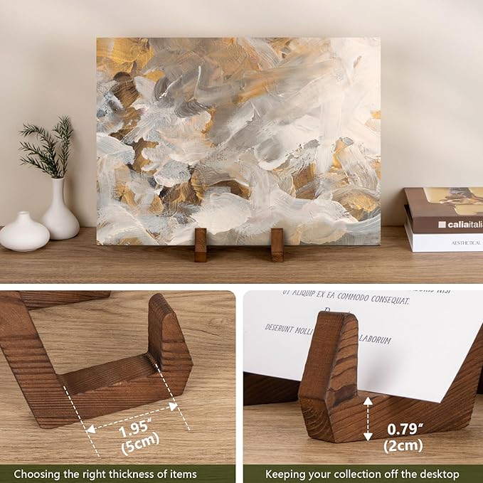 Plate Display Stand, 8 Inch Plate Holder for Displaying, Decorative Picture Frame Dish Photo Plaque Platter Wood Stand