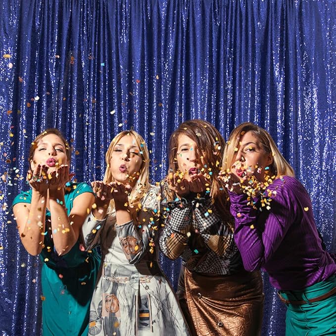SquarePie Sequin Backdrop Less Transparent Photography Background Sparkly Curtain for Wedding Patry 10FT x 10FT Navy Blue