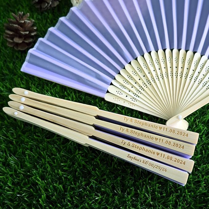60 Pcs Personalized Purple Wedding Fans for Guests Bulk, Custom Hand Fans Decorative Folding Fans, Wooden Fans Party Favor Birthday Party Supplies Bridal Shower Gifts Baby Shower Favors