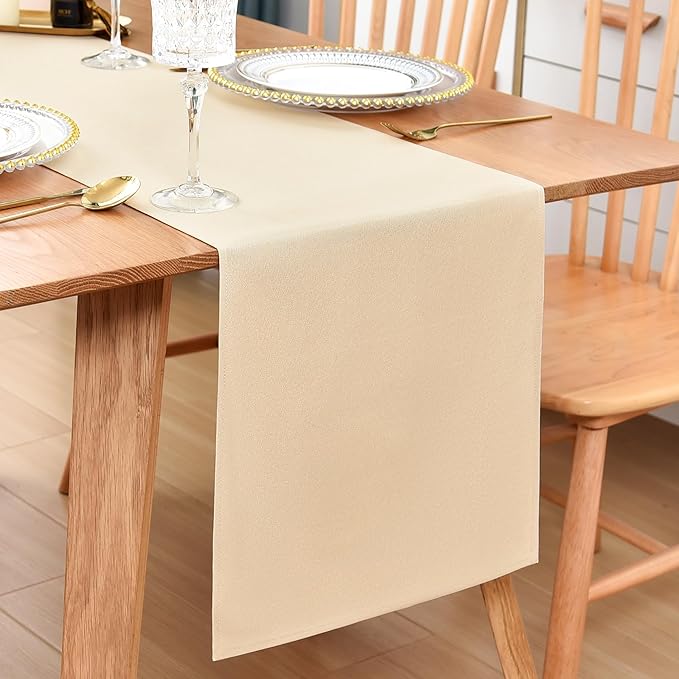 Farmhouse Beige Table Runner Dining Table Runners 48 Inches Long Coffee Table Runner for Dresser Living Room Bedroom Holiday Party Banquet 12X48 Inch