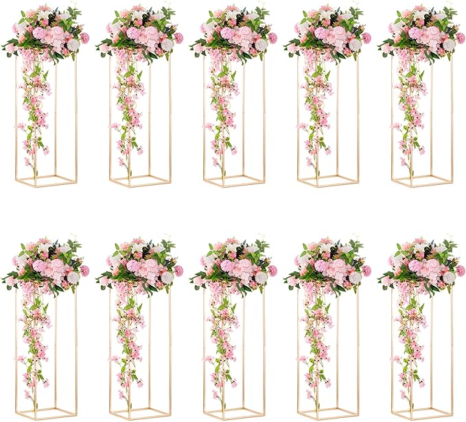 Vase Stand: 31.5-Inch Gold Metal Geometric Centerpiece for Tables