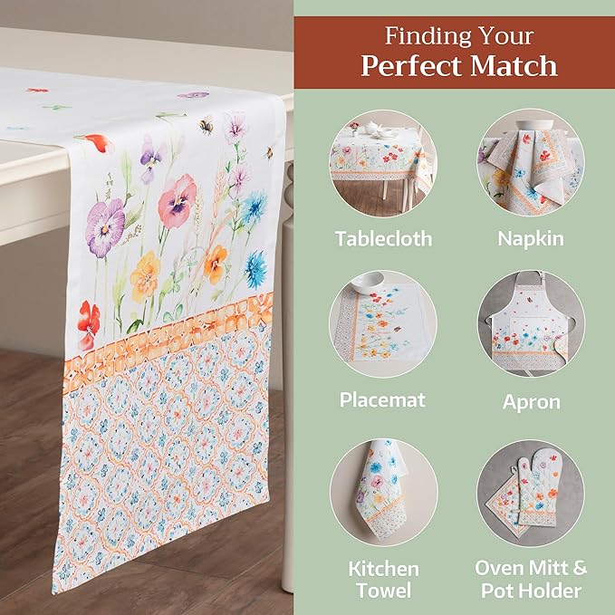 Maison d' Hermine Table Runner 100% Cotton Single Layer Table Runners 108 inches Long Decorative for Home Kitchen Dining Party Wedding Bridal Shower Spring Summer (Summer Whisper , 14.50" x 108")