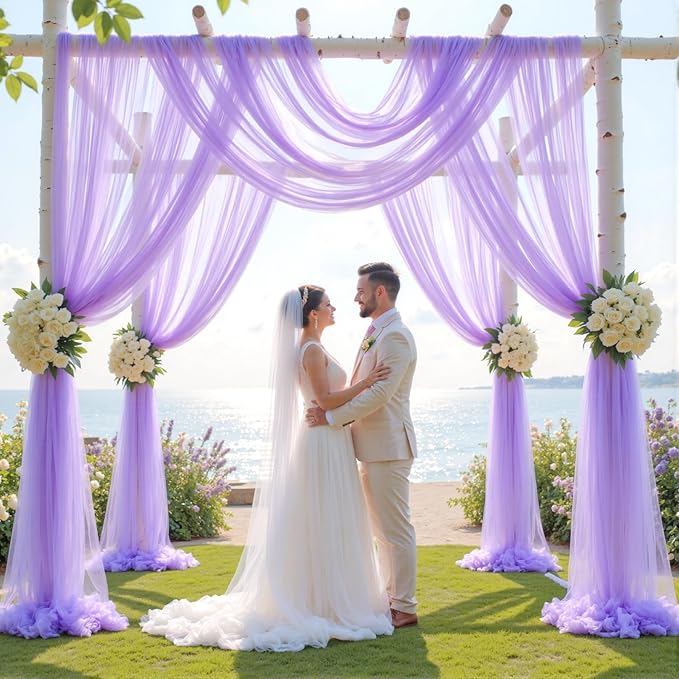 Wedding Arch Draping Fabric Backdrop 1 Panel 30" x 19Ft Purple Arch Drapes Curtains for Wedding Reception Sheer Tulle Backdrop Curtain for Ceremony Birthday Party Baby Shower Arbor Ceiling Decorations