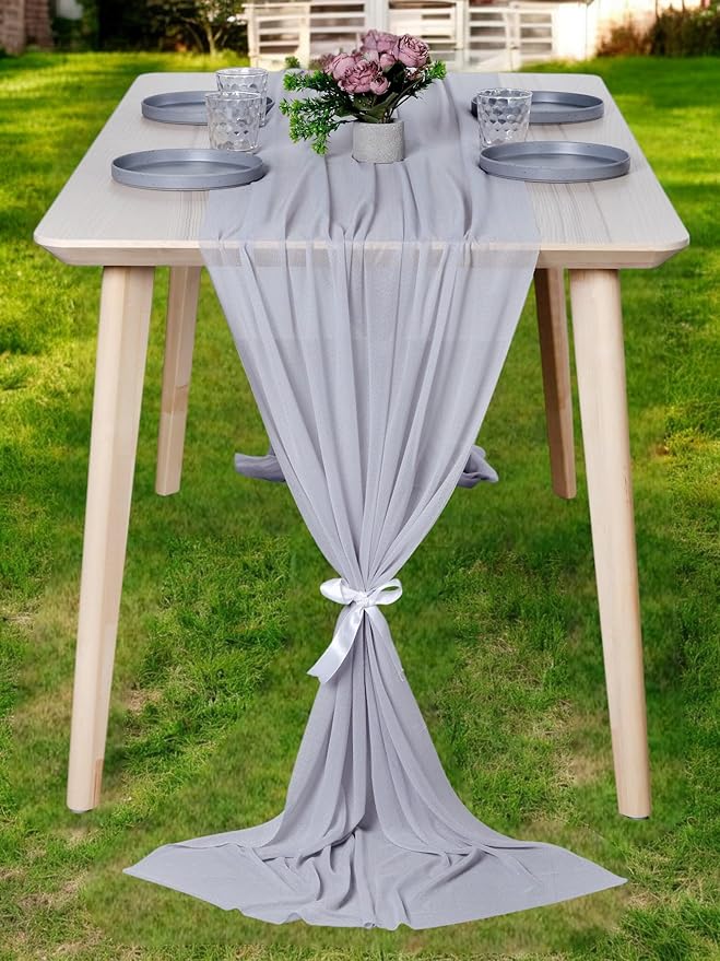 MDS Halloween Chiffon Table Runner - 25 Pack, 29 x 170 Inches, 14ft Each - Sheer Spooky Table Runners for Haunted House Parties, Trick-or-Treat Tables, Witchy Décor, Wedding & Events - Cool Gray