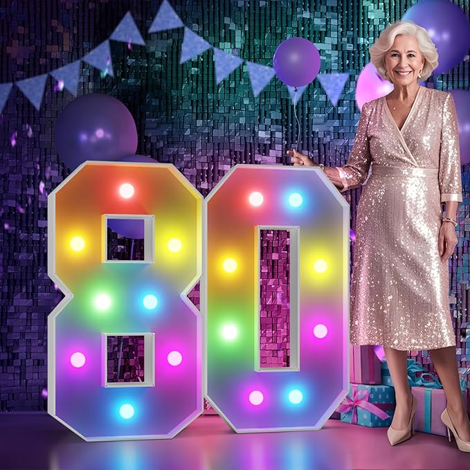 Birthday Decorations: 3FT Light-Up Marquee 80th Number Display