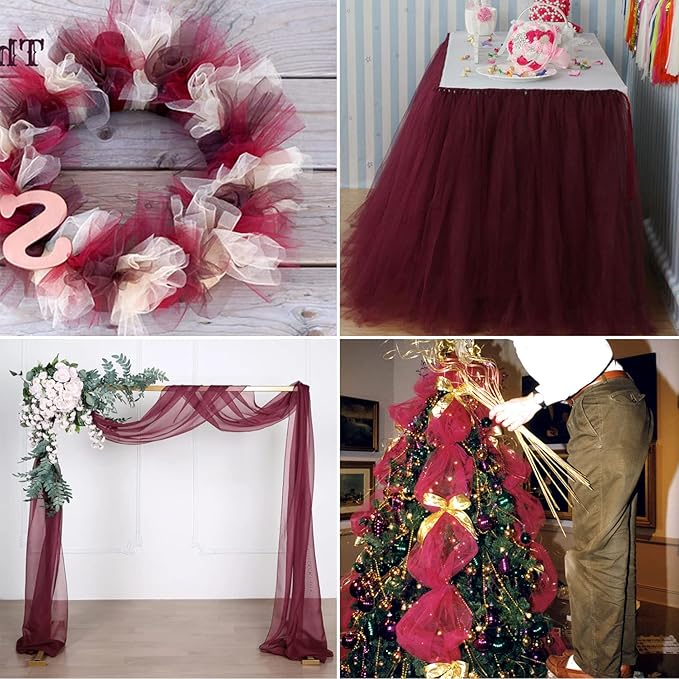 Burgundy Tulle Fabric Rolls 6 Inch by 100 Yards (300 feet) Fabric Spool Tulle Ribbon for DIY Burgundy Tutu Bow Baby Shower Birthday Party Wedding Decorations Christmas Craft Supplies