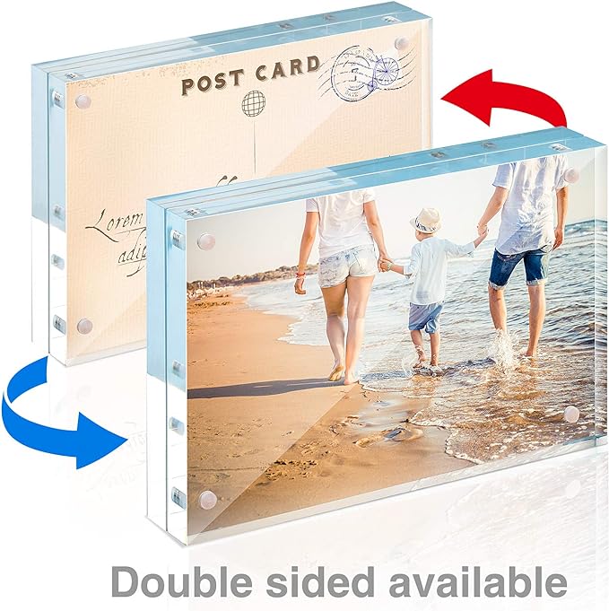 TWING 5x7 Acrylic Frame for Pictures, Clear Double Sided Acrylic Picture Frame with Microfiber Cloth, Picture Frame 5x7, 12 + 12MM Thickness Magnetic Photo Frame Desktop Frameless Display Gifts Ideal