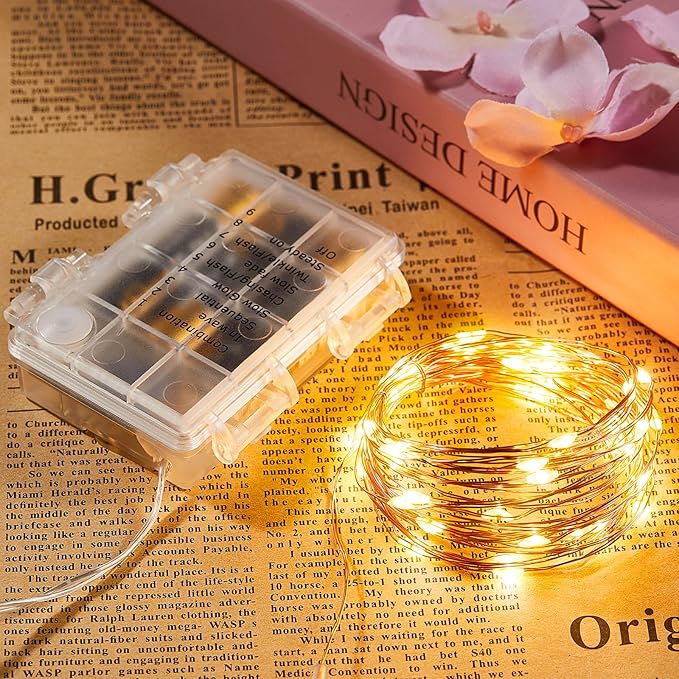 2 Pack 16.4 Ft. Battery Operated Outdoor String Lights with Remote & Timer, LED Warm White Fairy Lights, Waterproof Twinkle Lights for Bedroom, Dorm, Mason Jar, Wedding, Party, Christmas