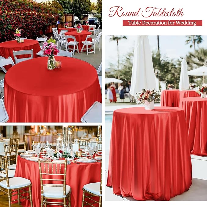 fani 12 Pack 108 Inch Red Satin Tablecloth - Silky Round Tablecloth Overlay Smooth Fabric Table Cover, Bright Table Decoration for Wedding Party Banquet Events Restaurant Kitchen Dining
