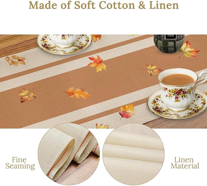 Autumn Table Runner,Thanksgiving Fall Pumpkin Leaves Floral Table Cloth for Kitchen Dining Table Decoration Home Party Decor 13x90 Inch