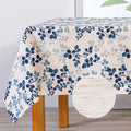 MYSKY HOME Floral Print Rectangle Tablecloth Waterproof Rectangular Table Cloth Linen Farmhouse Tablecloth for Kitchen Dining Spring Leaves Tablecloth for 6 Feet Table，60 x 102 Inches, Blue