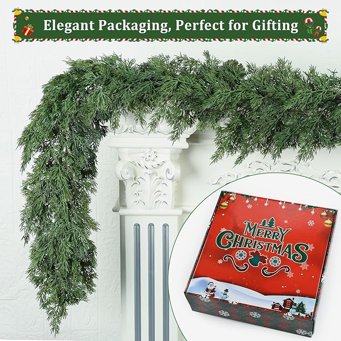 Garland, 6 Ft Green Faux Pine with 154 Sprigs and End Hooks
