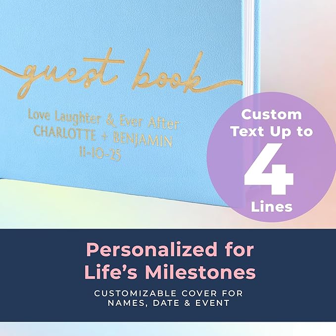 Guestbook with Vegan Leather Hard Cover, 110 Lined Pages