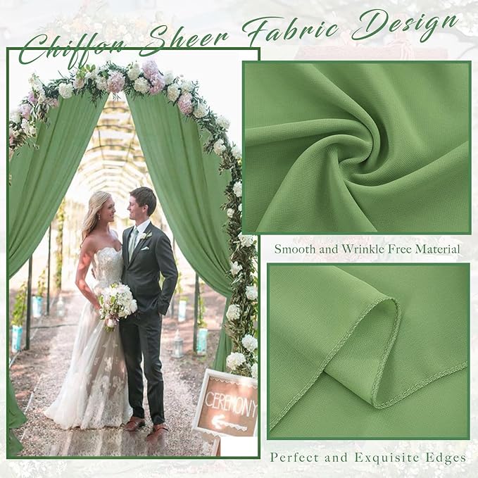 Wedding Arch Draping Fabric, Sage Green Chiffon, 4 Panels 20 Ft