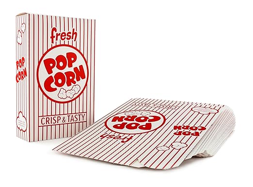 Snappy 3J Red & White Striped Close Top Popcorn Boxes for Movie Night Supplies, Popcorn Boxes Bulk 25 Count, Movie Night Popcorn Boxes 1.25 oz. Capacity, 4.625” x 2” x 7.5” Popcorn Containers