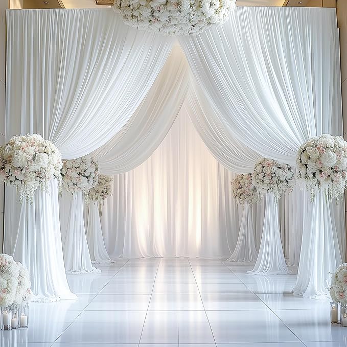 10ftx12ft Wrinkle Free White Backdrop Curtain, 2 Panels 12FT Height White Wedding Backdrop Drapes, Silky Polyester Back Drop Cloth for Birthday Photography Background Party Backdrop Draping