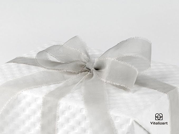 Vitalizart Organza Ribbon Frayed Sheer Organza White Pink Grey Set 3/8" Silk Like Ribbons for Valentines Day Gift Wrapping Craft Flower Bouquet Wedding Invitations Mesh Fabric 15 Yards