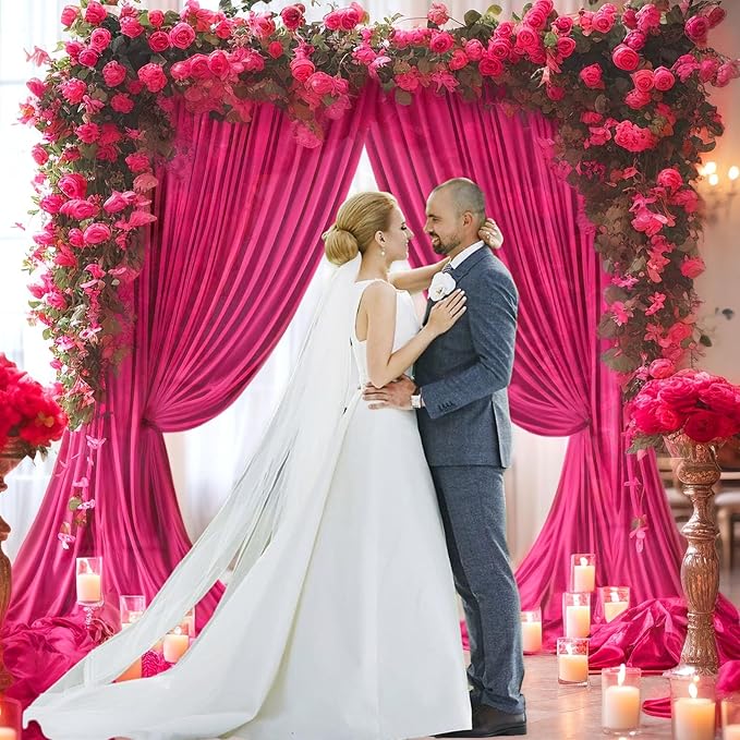 10 x 10 Feet Fuchsia Backdrop Curtain for Partie, Background Curtains for Photoshoot, Birthday, Wedding, Halloween, Thanksgiving, Christmas Day, New Year Party Decorations 5Ft x 10Ft, 2 Panels