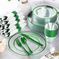 Plates for 50 Guests: Green Plastic Party Set with Cups and Cutlery