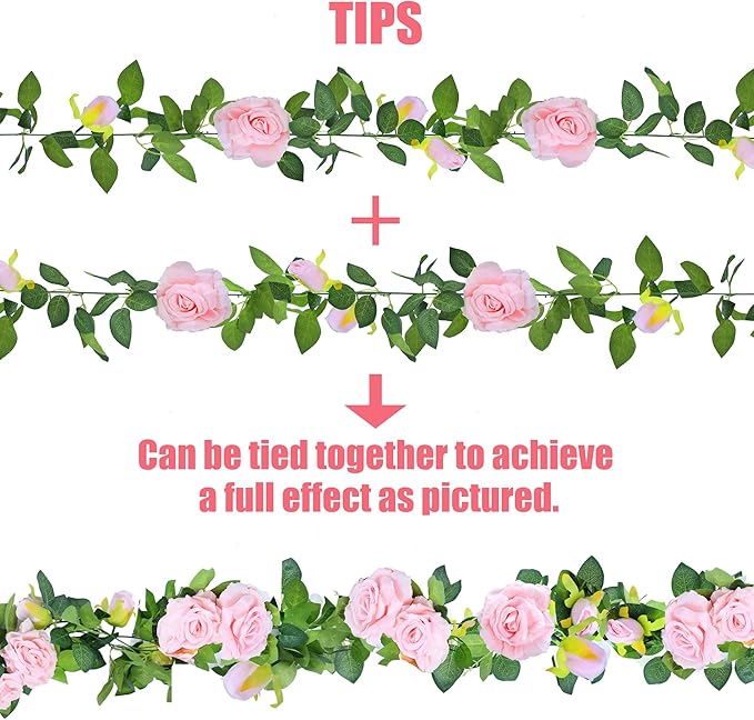Pink Artificial Rose Vine Garland, 6 Pack, 7.75 Ft Silk Flowers