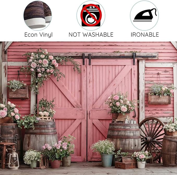 10x10ft Country Wedding Pink Photography Backdrop Rustic Wooden Door Photography Backdrop Farmhouse Flower Western Girl Birthday Baby Shower Wedding Bridal Party Banner Photo Booth Props Background