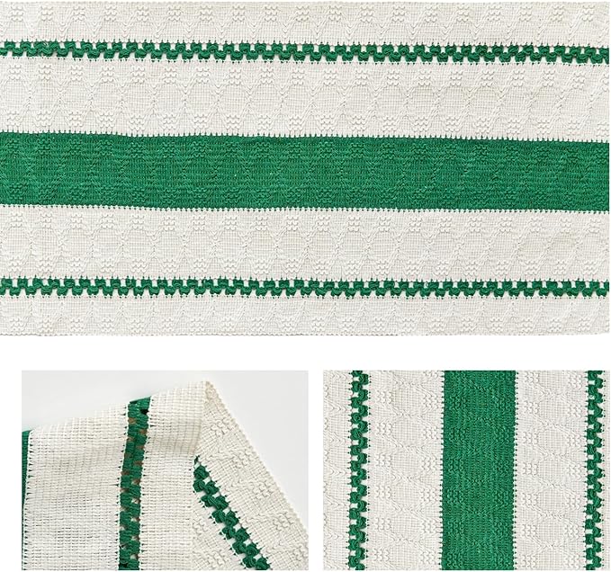 Artoid Mode Dark Green Farmhouse Woven Rustic Table Runner, Seasonal Holiday Hollow Kitchen Dining Table Decoration for Home Party Decor 12x120 Inch