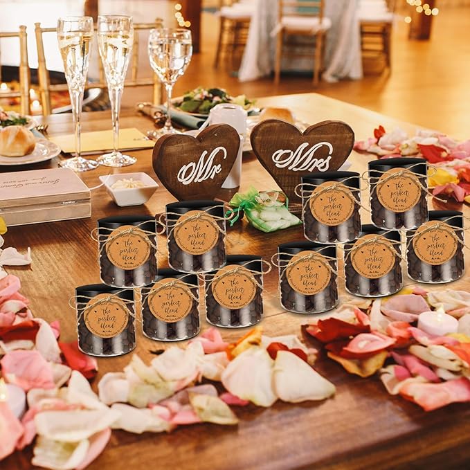 Coffee Bean Decorative Bottles, 50 Clear Plastic Jars with Lids and Cards