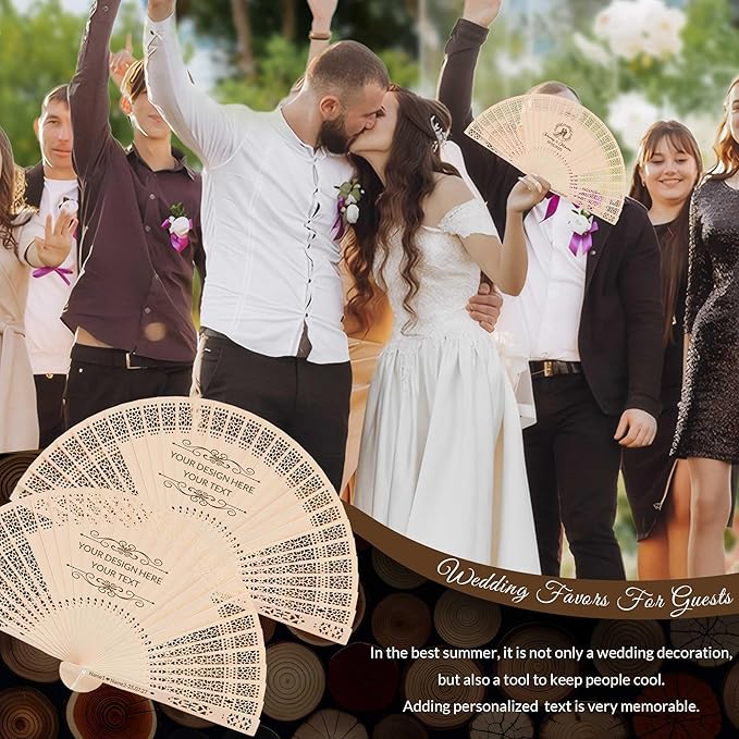 50 PCS Custom Fans Personalized Folding Fans for Line Dancing Wooden Hand Fan Wedding Favors Bulk Fans for Guests Party Event Use (Style03)