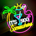 Its 5 O'clock Somewhere Neon Sign for Wall Decor Dimmable Led Flamingo