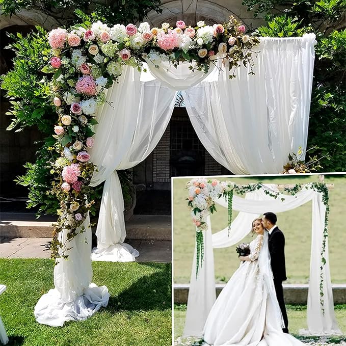 4 Panels Wedding Arch Draping Fabric 28" x 20Ft Wedding Arch Drapes Chiffon Fabric Drape Sheer Backdrop Curtain for Weddings Party Swag Ceremony Birthday Arbor Drapery Reception Ceiling Decor(White)