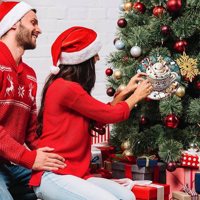 Round Christmas Signs Hot Cocoa Bar Metal Tin Sign Christmas Decor For Home Vintage Christmas Coffee Cocoa Tin Sign Hot Chocolate Bar Sign 8 * 8 in