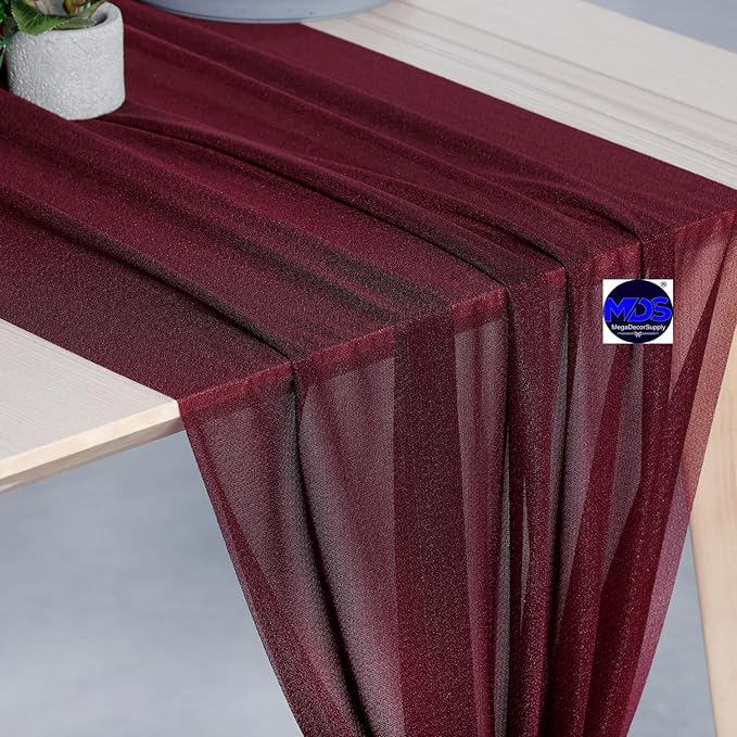 MDS Halloween Chiffon Table Runner - 20 Pack, 29 x 170 Inches, 14ft Each - Sheer Spooky Table Runners for Haunted House Parties, Trick-or-Treat Tables, Witchy Décor, Wedding & Events - Burgundy