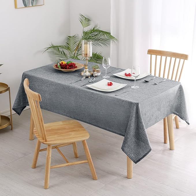 Hiasan Faux Linen Rectangle Tablecloth - Spill Wrinkle and Stain Resistant Washable Table Cloth for Kitchen Dining Room Holiday Dinner, Grey, 70 x 90 Inch