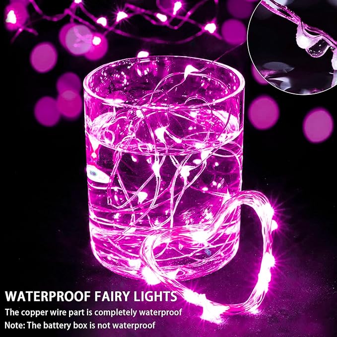 24 Pack Pink Fairy Lights 7Ft 20 LED Twinkle String Lights 3 Modes Battery Operated Waterproof Firefly Starry for Mason Jar Party Wedding Christmas Valentines Day Table Centerpieces
