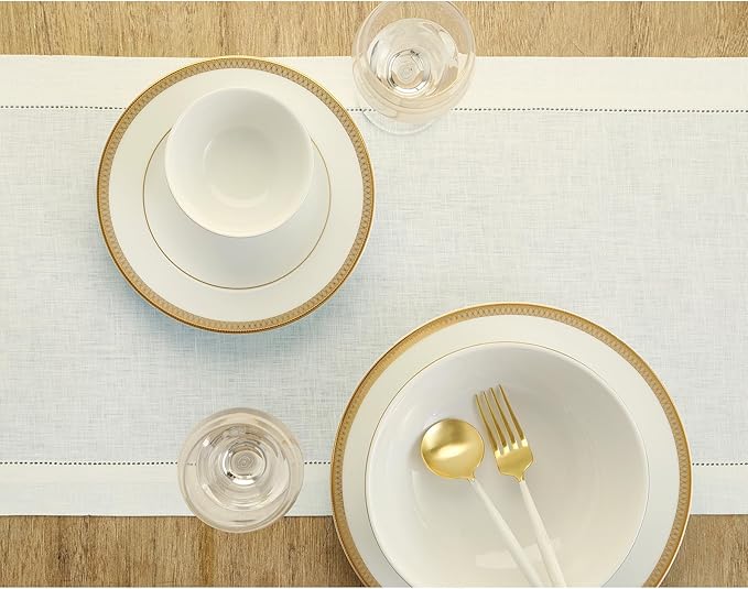 Solino Home Linen Ivory Table Runner 60 Inches - Classic Hemstitch, 100% Pure Linen Coffee Table Runner 14 x 60 Inch Ideal for Dresser Tables - Fall, Halloween, Thanksgiving, Christmas, Holiday