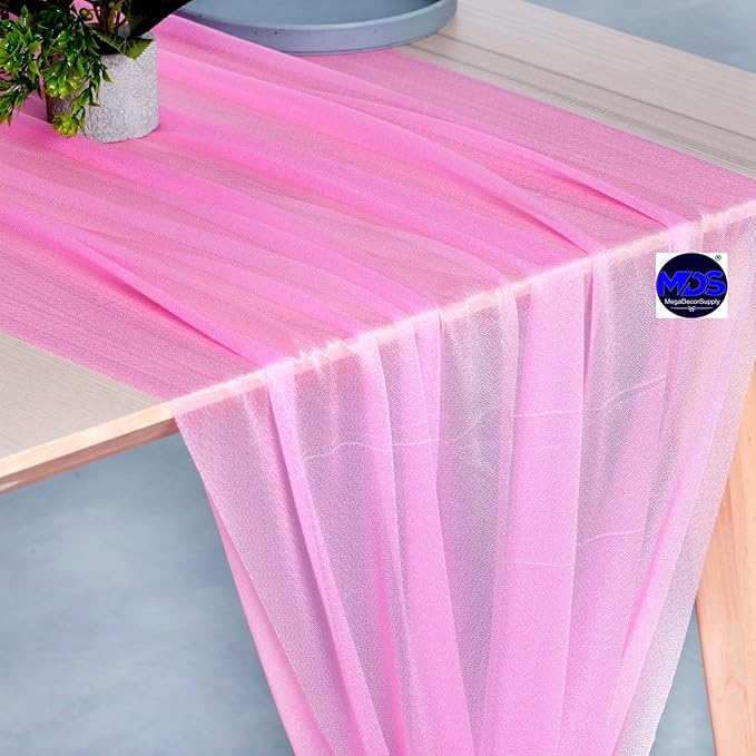 MDS Halloween Chiffon Table Runner - 12 Pack, 29 x 170 Inches, 14ft Each - Sheer Spooky Table Runners for Haunted House Parties, Trick-or-Treat Tables, Witchy Décor, Wedding & Events - Bubblegum Pink
