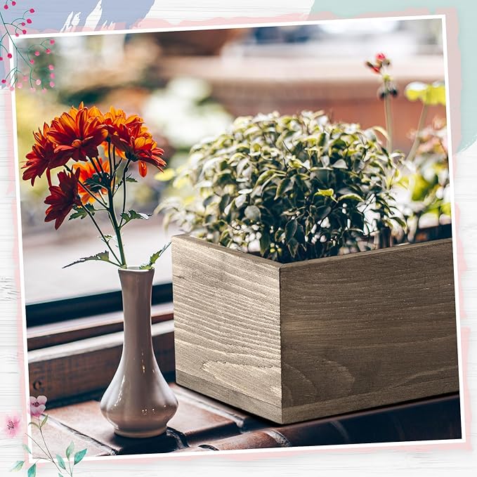 Planter Box Set for Centerpieces, Rustic Brown Wood, 12 x 4 Inch