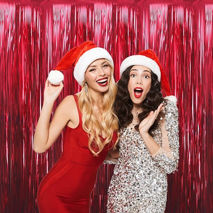GOER 3.2 ft x 9.8 ft Metallic Tinsel Foil Fringe Curtains Party Photo Backdrop Party Streamers for Birthday,Graduation,New Year Eve Decorations Wedding Decor (4 Pcs,Burgundy)