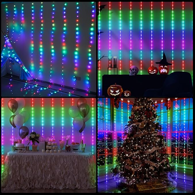 KPORE Smart Fairy Curtain Lights – 300 LED Color-Changing String for Indoor/Outdoor Decor – Christmas, Weddings, Parties & Room Backdrop