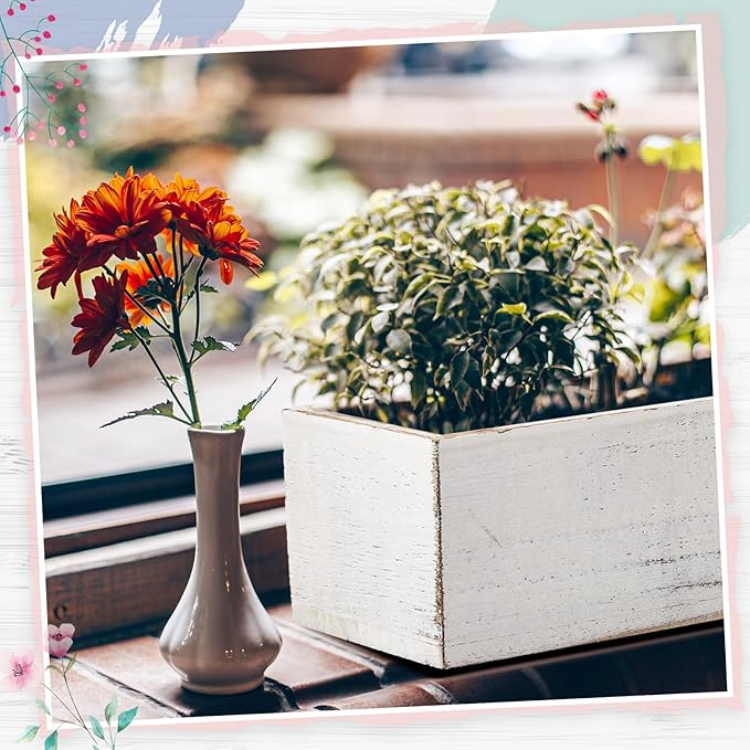 Planter Box Set, Rustic White Wood, 16 Inch, with Liner and Foam