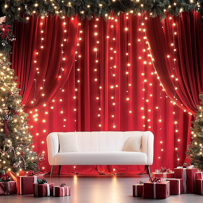 50ftx14FT Wrinkle Free Red Backdrop Curtain, 10 Panels 14FT Height Red Wedding Backdrop Drapes, Silky Polyester Back Drop Cloth for Birthday Photography Background Party Backdrop Draping