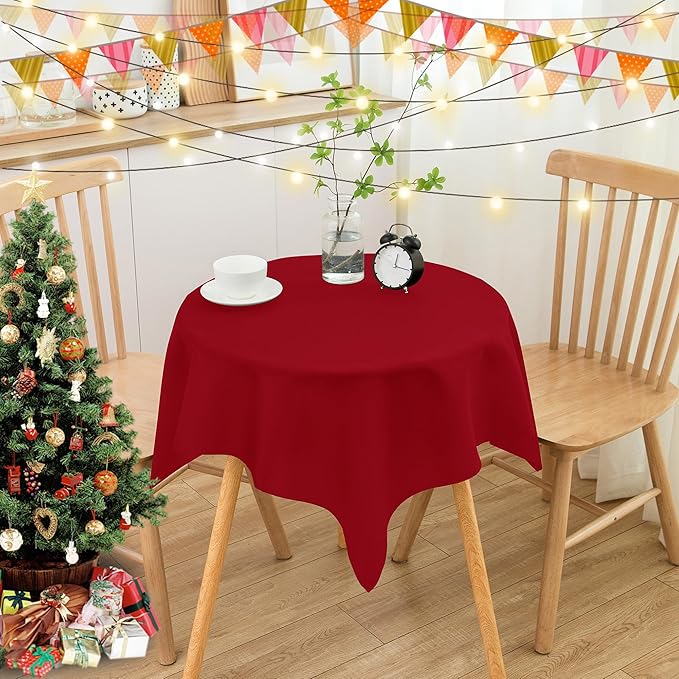 sancua Small Square Tablecloths 36x36 Inch - Christmas Red Table Cloth for Square or Round Tables, Washable Polyester Fabric Table Cover for Nightstand End Bedside Tables