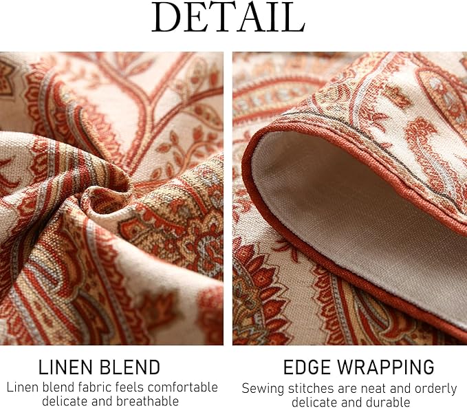 ISAENNE Designer Elegant Red Linen Extra Long Table Runner 118 Inches,Vintage Paisley Pattern Durable Table Runners for Dining Tables,Thanksgiving,Kitchen Tables,Christmas,12"*118"-Chauffrey A