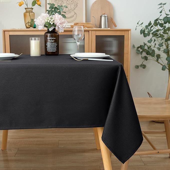 Biscaynebay Textured Fabric Square Tablecloths 60x60 Inch, Black Water Resistant Spill Proof Table Cloth Small Card Folding Table Covers for Dining, Kitchen, Wedding and Parties, Machine Washable