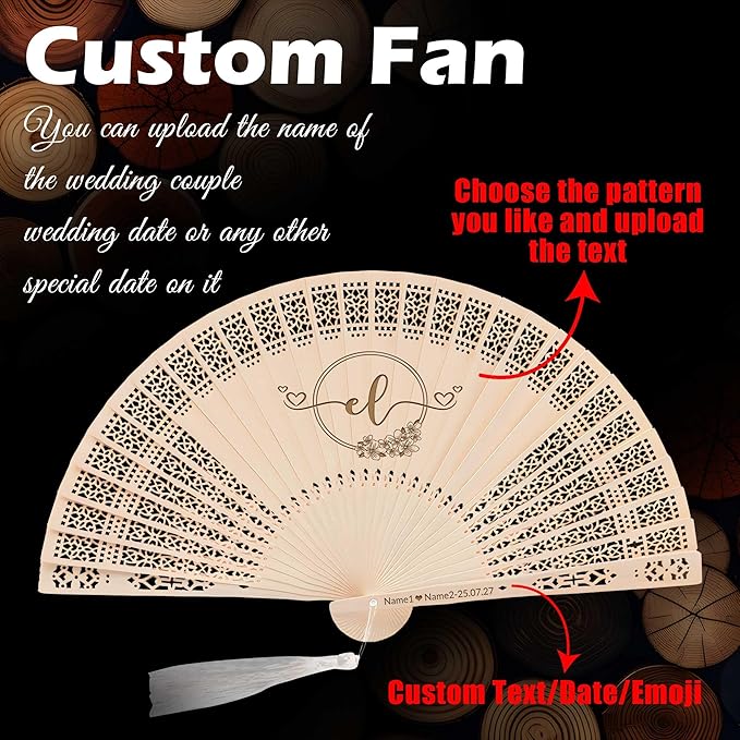 10 PCS Custom Fans Personalized Folding Fans for Line Dancing Wooden Hand Fan Wedding Favors Bulk Fans for Guests Party Event Use (Style07)