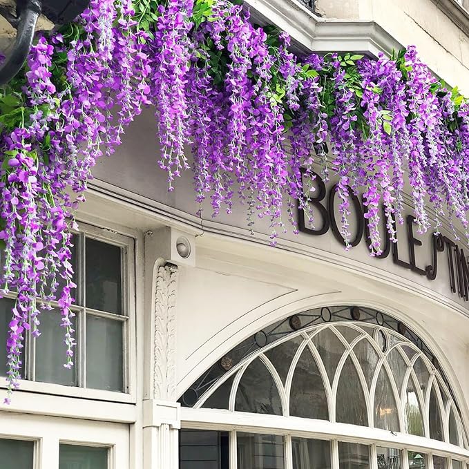 Wisteria Hanging Flowers,Fake Hanging Flowers,Wisteria artificiales Garland for Home Wedding Arch Floral Party Garden Ceremony Outdoor Decor,3.6 feet Long(108,Purple)
