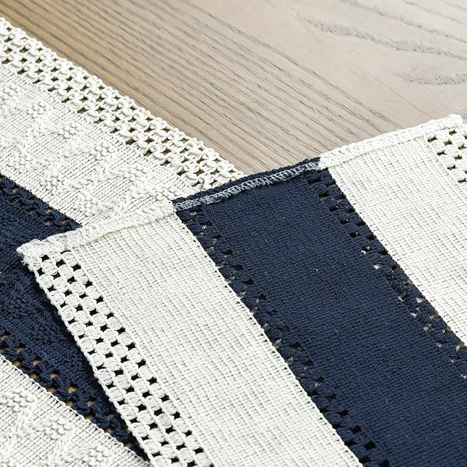 Artoid Mode Dark Blue Farmhouse Rustic Table Runner, Seasonal Holiday Hollow Kitchen Dining Table Decoration for Home Party Decor 12x120 Inch