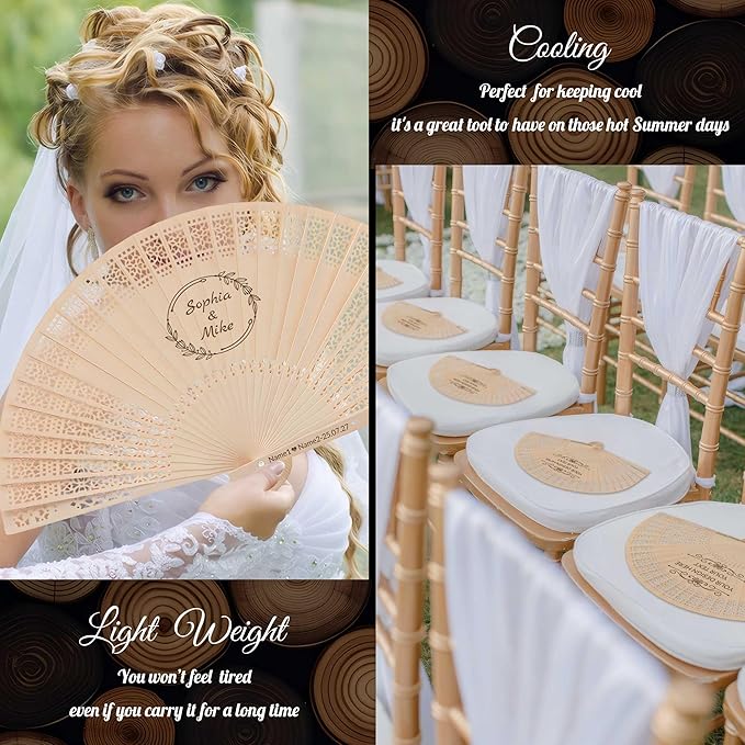 10 PCS Custom Fans Personalized Folding Fans for Line Dancing Wooden Hand Fan Wedding Favors Bulk Fans for Guests Party Event Use (Style14)