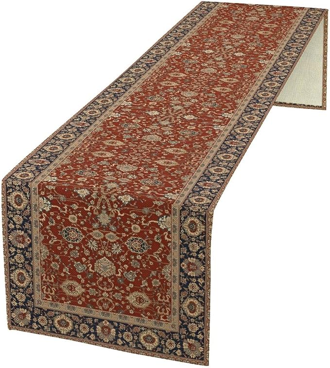 Boho Floral Vintage Red Blue Table Runner, Retro Flower Rustic Country Farmhouse Abstract Pattern for Home Kitchen Table Decor Dining Coffee Room Party Decor 13x36in